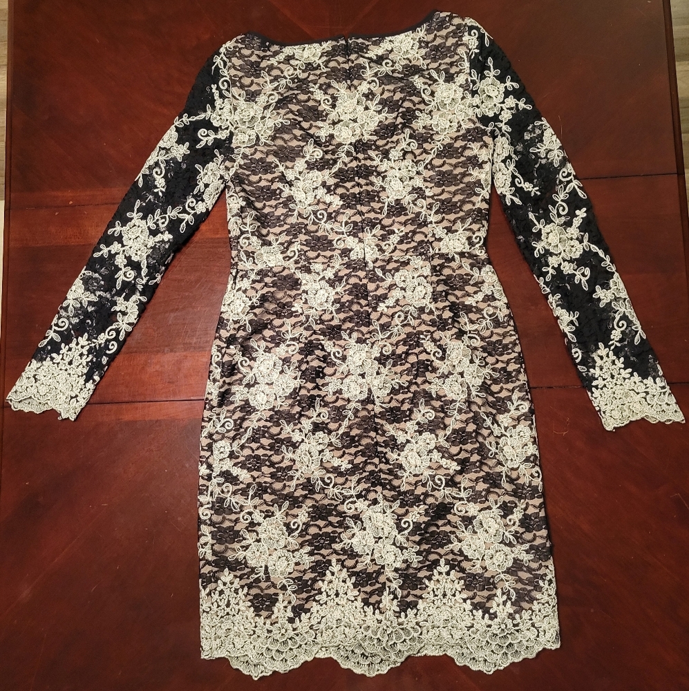 Antonio Melani Golden Soirée cocktail dress size 8 floral lace formal party